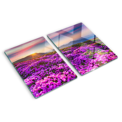 Glazen snijplanken Bloemenlandschap bij zonsondergang