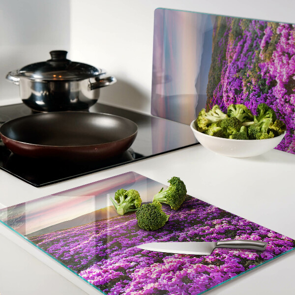 Glazen snijplanken Bloemenlandschap bij zonsondergang