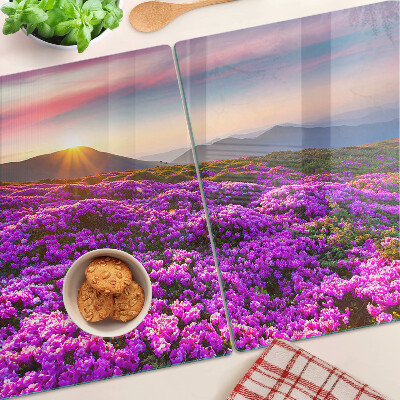 Glazen snijplanken Bloemenlandschap bij zonsondergang