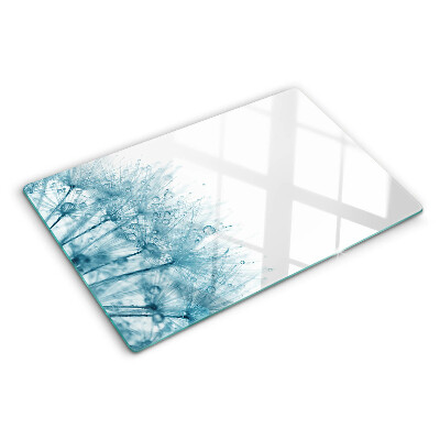 Snijplanken glas Paardenbloemen met waterdruppels