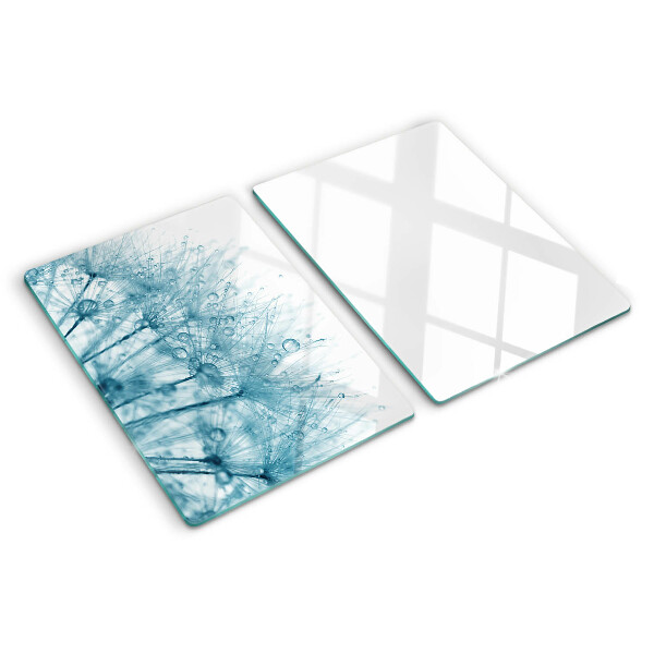 Snijplanken glas Paardenbloemen met waterdruppels