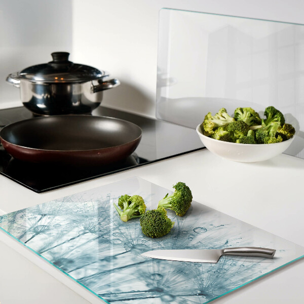 Snijplanken glas Paardenbloemen met waterdruppels