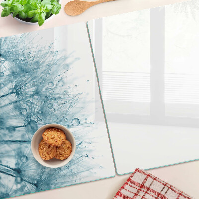 Snijplanken glas Paardenbloemen met waterdruppels