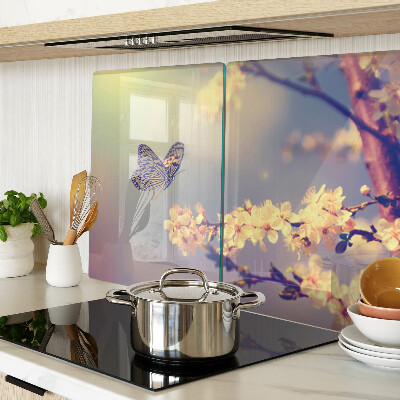 Glazen snijplanken Vlindermotief op een bloemenachtergrond