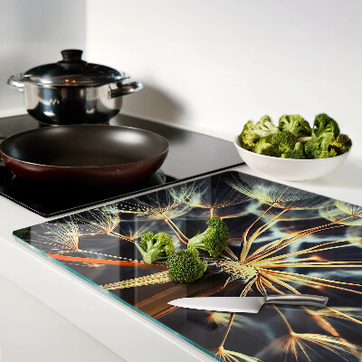 Snijplanken van glas Paardenbloemen in macrofotografie