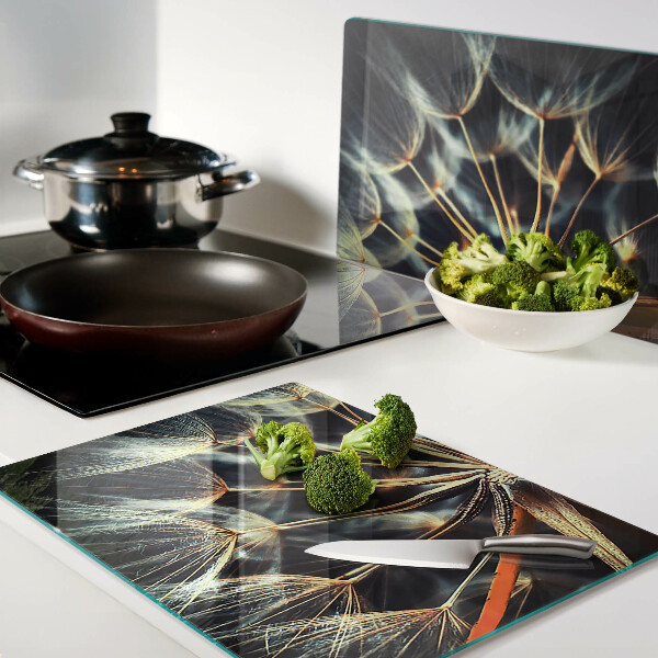 Snijplanken van glas Paardenbloemen in macrofotografie