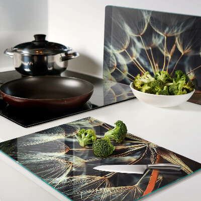 Snijplanken van glas Paardenbloemen in macrofotografie