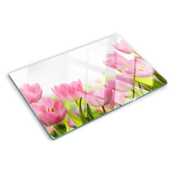 Snijplanken glas Roze tulpen in de tuin