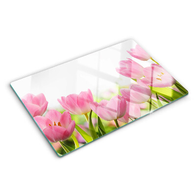 Snijplanken glas Roze tulpen in de tuin