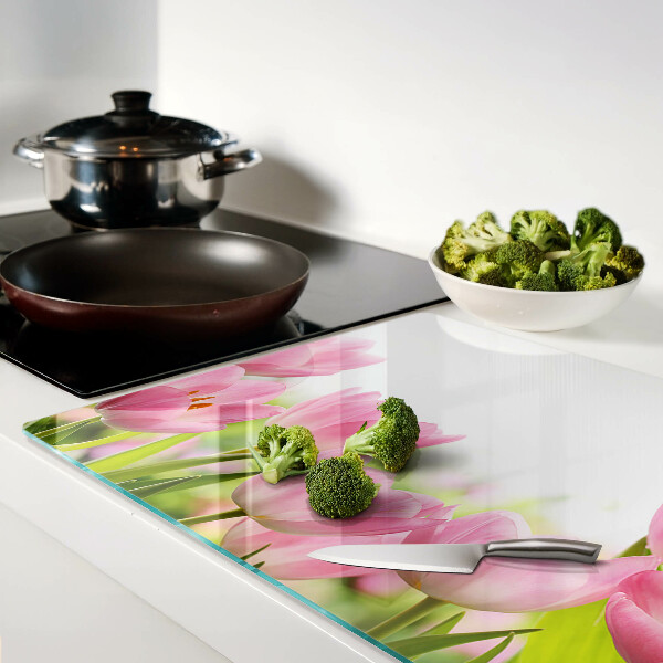 Snijplanken glas Roze tulpen in de tuin