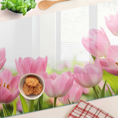 Snijplanken glas Roze tulpen in de tuin