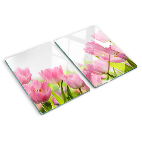 Snijplanken glas Roze tulpen in de tuin