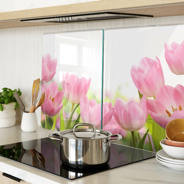 Snijplanken glas Roze tulpen in de tuin