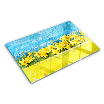 Snijplanken glas Narcissenbloemen tegen de hemel