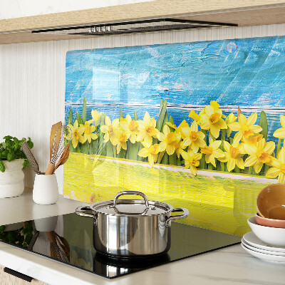 Snijplanken glas Narcissenbloemen tegen de hemel