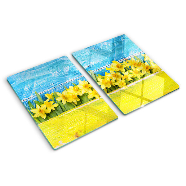 Snijplanken glas Narcissenbloemen tegen de hemel