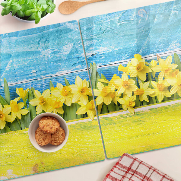 Snijplanken glas Narcissenbloemen tegen de hemel