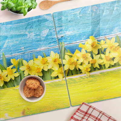 Snijplanken glas Narcissenbloemen tegen de hemel