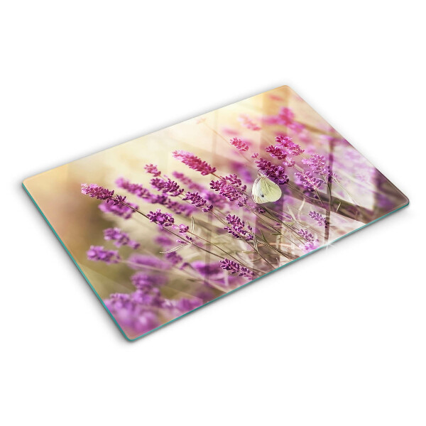 Snijplanken van glas Lavendelveld met een vlinder