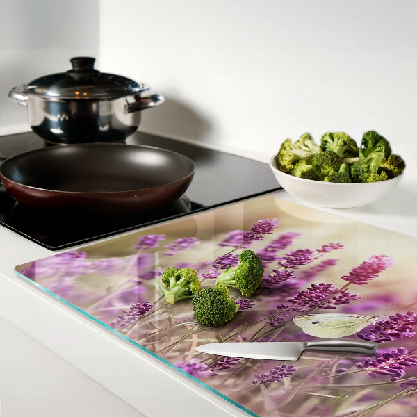 Snijplanken van glas Lavendelveld met een vlinder