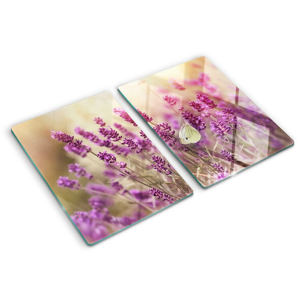 Snijplanken van glas Lavendelveld met een vlinder