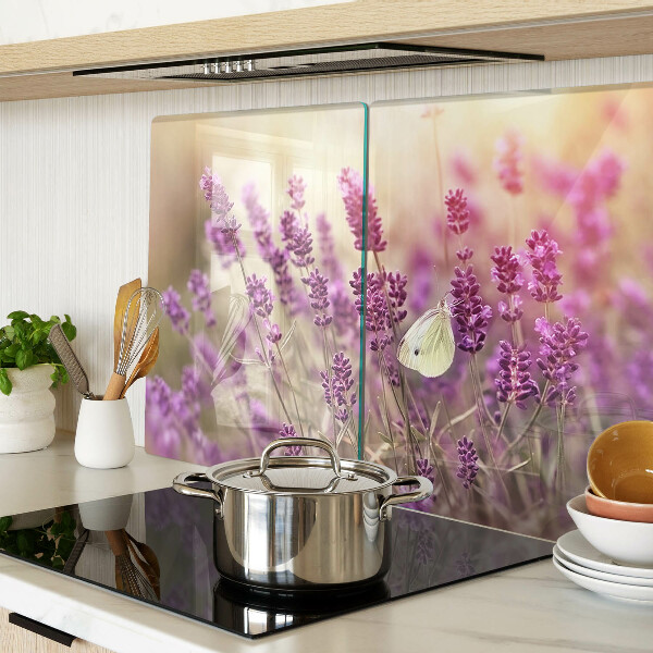 Snijplanken van glas Lavendelveld met een vlinder
