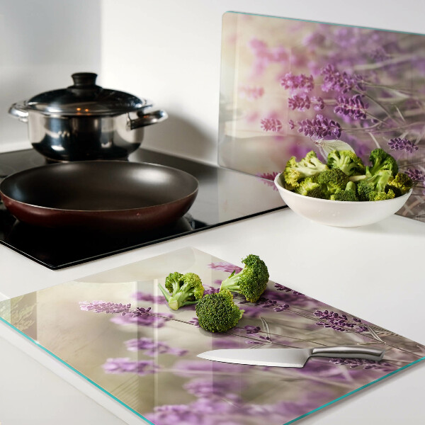 Snijplanken van glas Lavendelveld met een vlinder