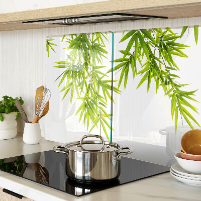 Glazen snijplanken Bamboe bladeren tegen de achtergrond van het raam.