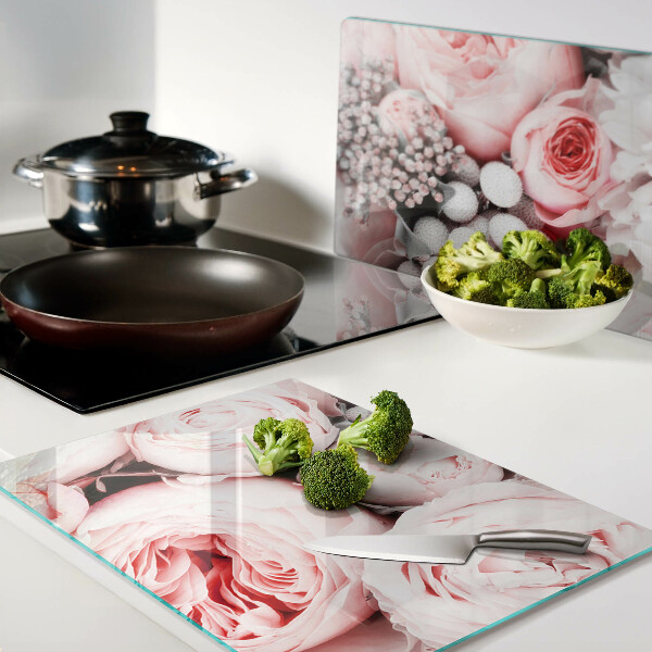 Snijplanken glas Rozen in verschillende tinten roze