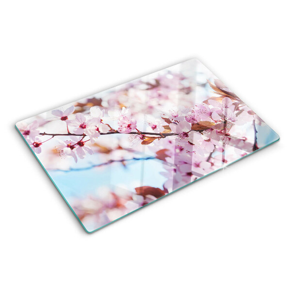 Glazen snijplanken Kersenbloesems op een blauwe achtergrond