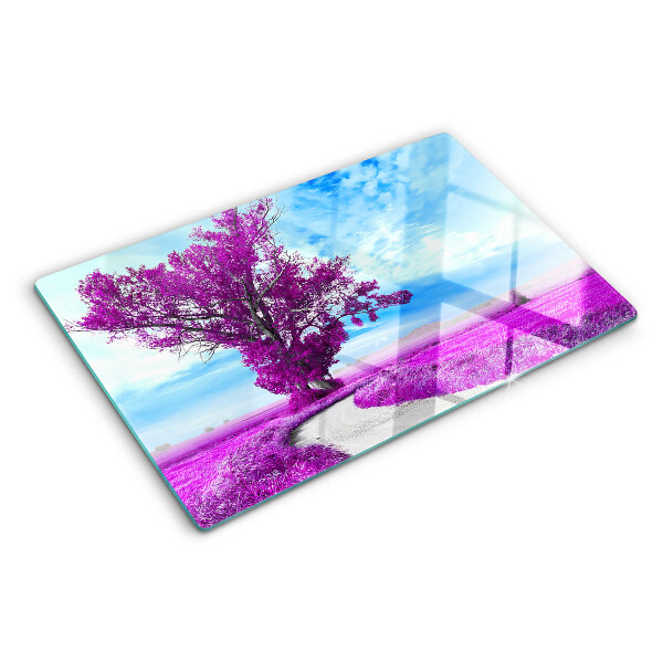 Snijplanken glas Een paarse boom tegen de hemel