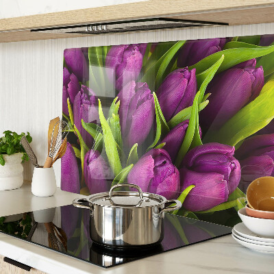 Snijplanken glas Paarse tulpen met groene bladeren