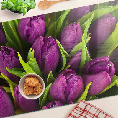 Snijplanken glas Paarse tulpen met groene bladeren