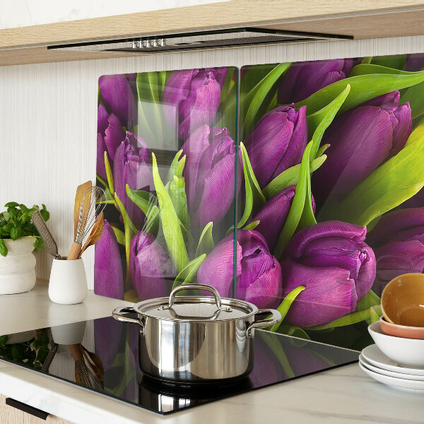 Snijplanken glas Paarse tulpen met groene bladeren