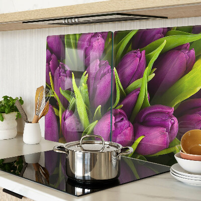 Snijplanken glas Paarse tulpen met groene bladeren