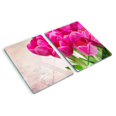 Glazen snijplanken Tulpenbloemen op een roze achtergrond