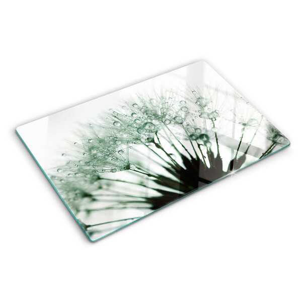 Snijplanken glas Paardenbloemen met waterdruppels