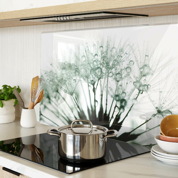 Snijplanken glas Paardenbloemen met waterdruppels