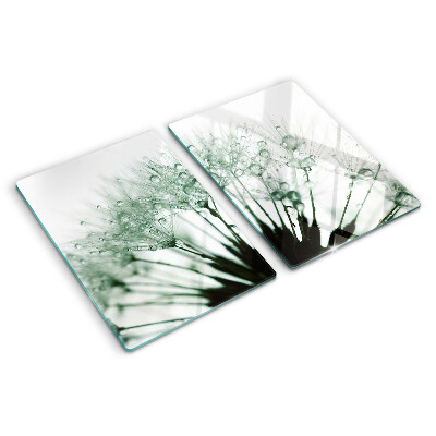 Snijplanken glas Paardenbloemen met waterdruppels