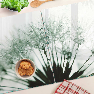 Snijplanken glas Paardenbloemen met waterdruppels