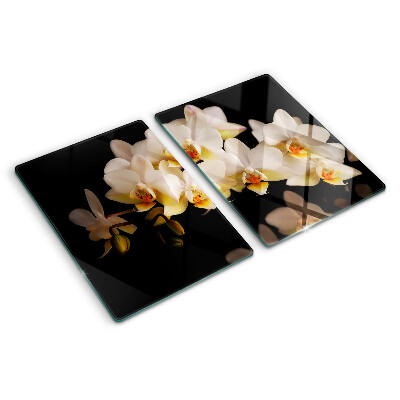 Snijplanken van glas Orchideeën op een zwarte achtergrond