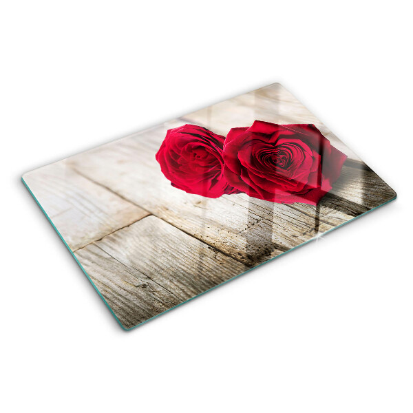 Glazen snijplanken Rode rozen op een houten achtergrond