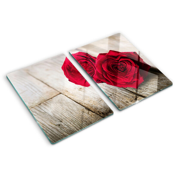 Glazen snijplanken Rode rozen op een houten achtergrond