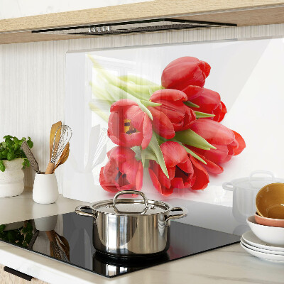 Snijplanken glas Rode tulpen op een witte achtergrond