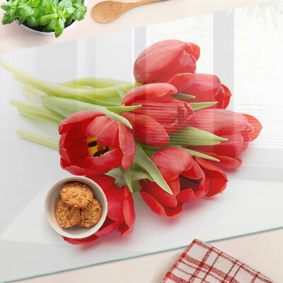 Snijplanken glas Rode tulpen op een witte achtergrond