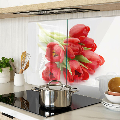 Snijplanken glas Rode tulpen op een witte achtergrond