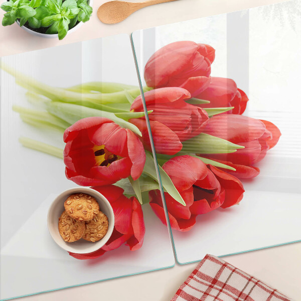 Snijplanken glas Rode tulpen op een witte achtergrond