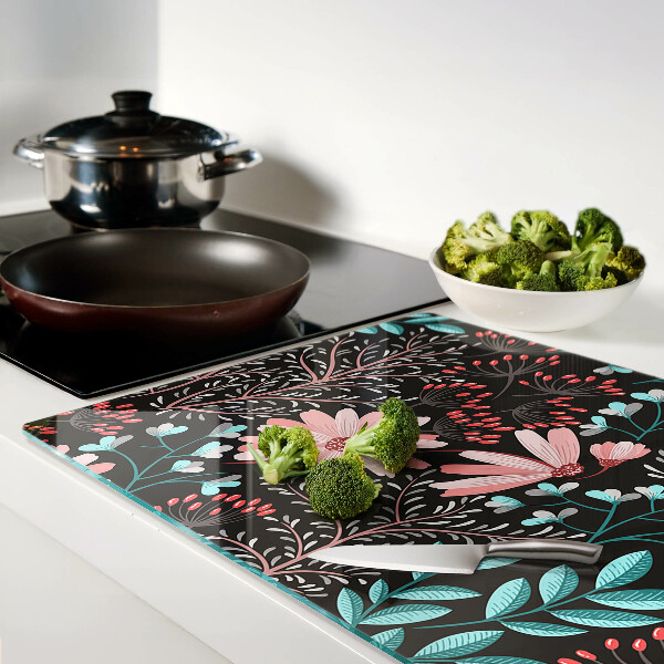 Snijplanken glas Bloemenpatroon op een donkere achtergrond