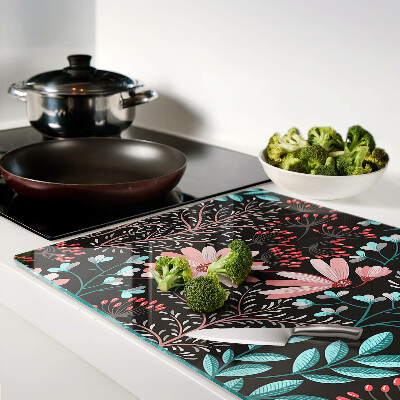 Snijplanken glas Bloemenpatroon op een donkere achtergrond