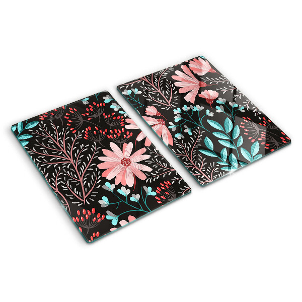 Snijplanken glas Bloemenpatroon op een donkere achtergrond